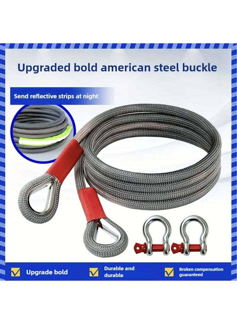 حبل سحب ثقيل بوزن 25 طن و7 أمتار - حبل سحب طارئ للسيارات وسيارات الدفع الرباعي والشاحنات مع خطاف أمان وشريط عاكس - Image 5